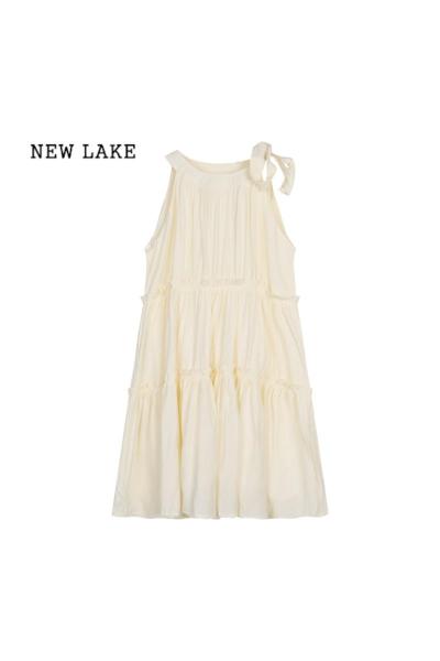 NEW LAKE法式无袖吊带连衣裙女装夏季海边度假显瘦A字裙中长裙子