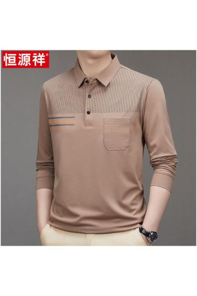 恒源祥春秋季长袖t恤男士2025新款中老年爸爸装有口袋polo打底衫