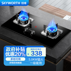 创维(Skyworth)燃气灶煤气灶双灶家用 5.0kW猛火灶具 蓝火爆炒 嵌入式钢化玻璃灶台Z50BS-1液化气