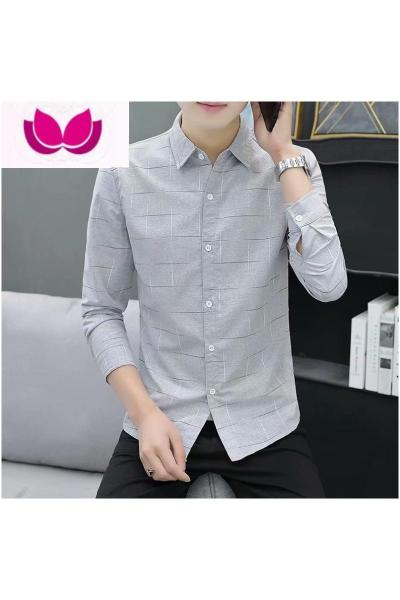 七斓长袖衬衫男士春季修身帅气青年商务休闲寸衫薄款夏装韩版潮流衬衣