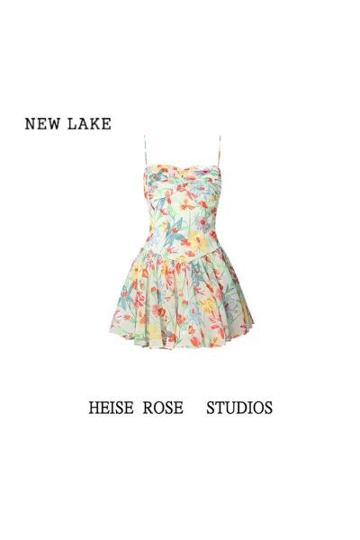 NEW LAKE泰式碎花连衣裙女夏季2024年新款海边度假裙茶歇油画吊带裙小个子