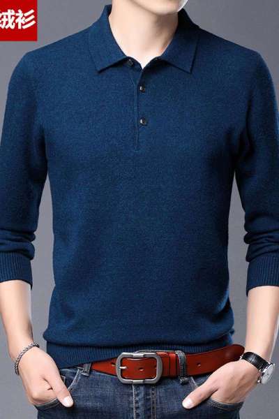 免费退换 2024男士加厚春秋羊毛长袖翻领T恤宽松大码针织羊绒中年纯色毛衣山羊绒不褪色保暖舒适全羊毛新品特价大牌同款