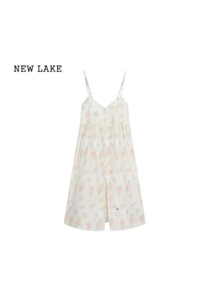 NEW LAKE韩系碎花吊带连衣裙女夏季小个子叠穿裙子海边度假风绝美气质短裙