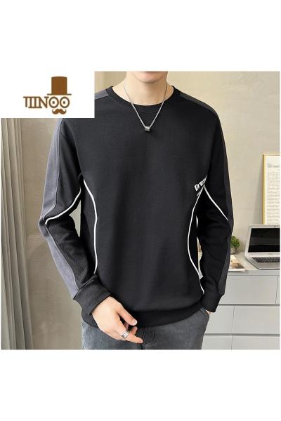 YANXU男士圆领卫衣2023春装新款潮牌ins打底衫加绒加厚长袖上衣