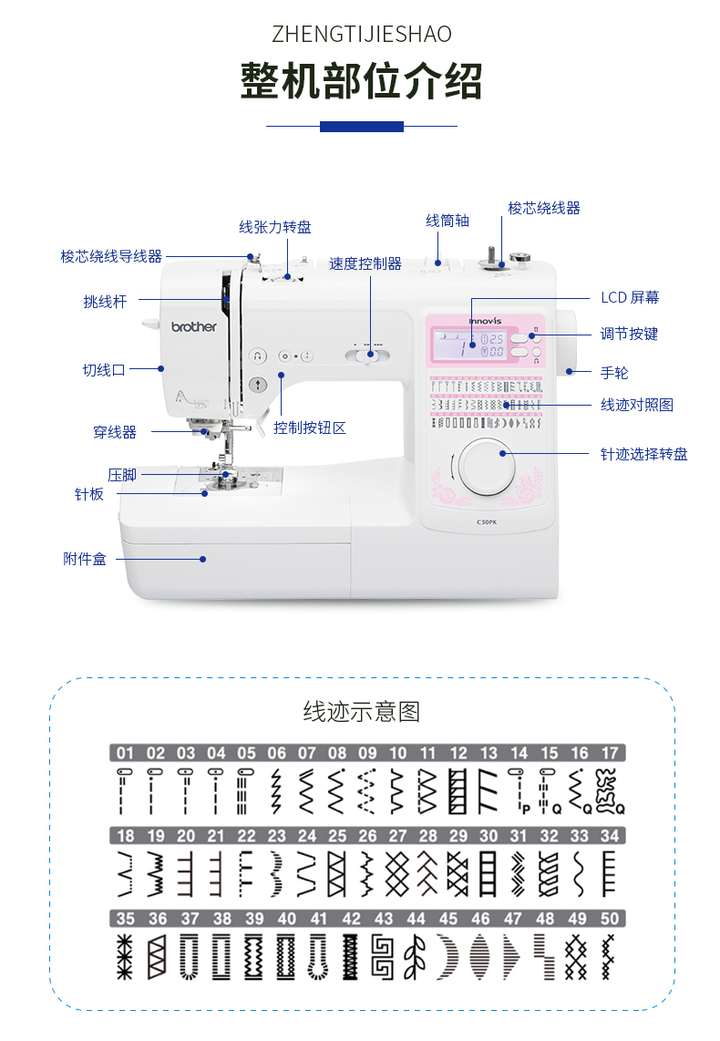 日本兄弟缝纫机c50pk家用多功能电子全自动吃厚带锁边