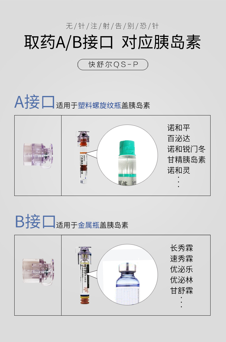 快舒尔qsp胰岛素无针注射器近无痛糖尿病家用胰岛素注射笔b型取药接口