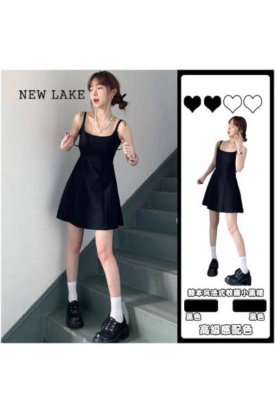 NEW LAKE小个子黑色吊带连衣裙子女夏季2024年新款公主短裙梨形身材小黑裙