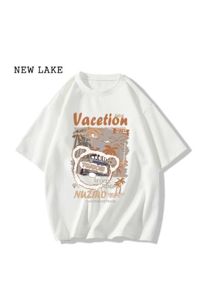 NEW LAKE设计感小众短袖T恤多巴胺女孩穿搭情侣衣服2024新款夏季半袖上衣