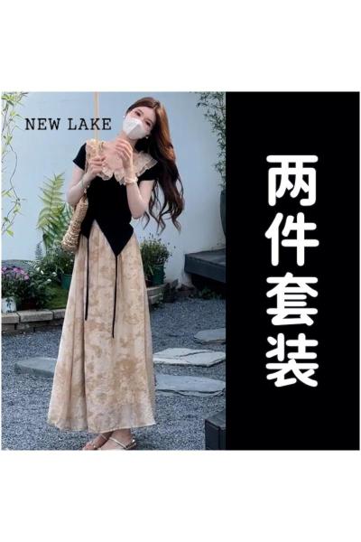 NEW LAKE新中式国风高级感气质连衣裙子女夏季2024新款风情万种套装裙长裙