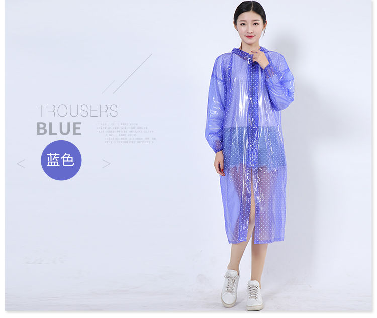 透明波点圆点长雨衣户外防护时尚连帽带拉链便携成人连体护脸雨披
