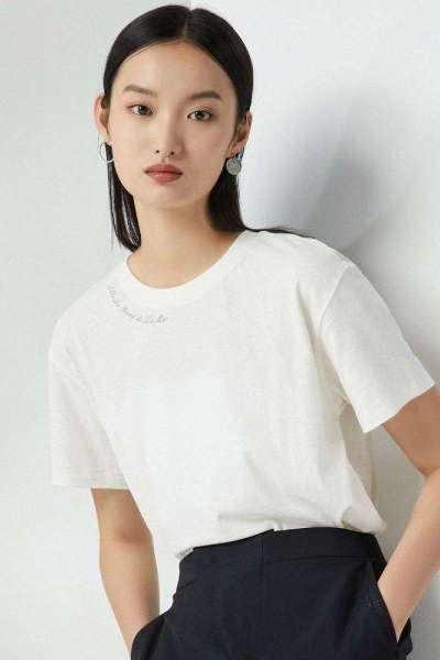 [1件5折价:65]MECITY女装夏季休闲舒适简约字母设计韩版短袖圆领T恤女