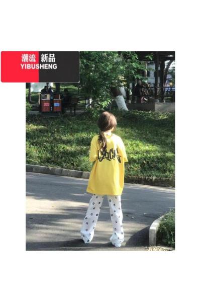 YIBUSHENG国潮牌美式字母黄色短袖t恤女2024季新款宽松bf慵懒风上衣
