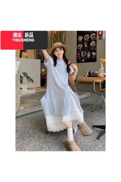 YIBUSHENG大码女装温柔风连衣裙女季初恋清纯奶甜裙子胖MM显瘦叠穿衬衫裙
