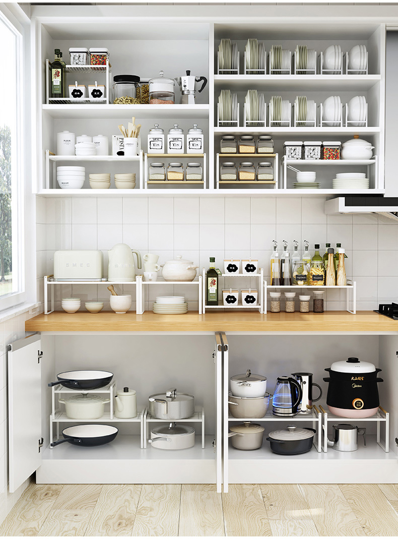 厨房橱柜内分层置物架碗盘调料隔层收纳多层架子分隔板台面储物架三维