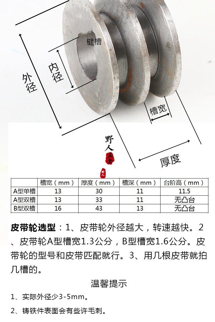 定做【内径28mm】a型b型铸铁皮带轮60mm--120mm单双槽v型传动盘变速轮