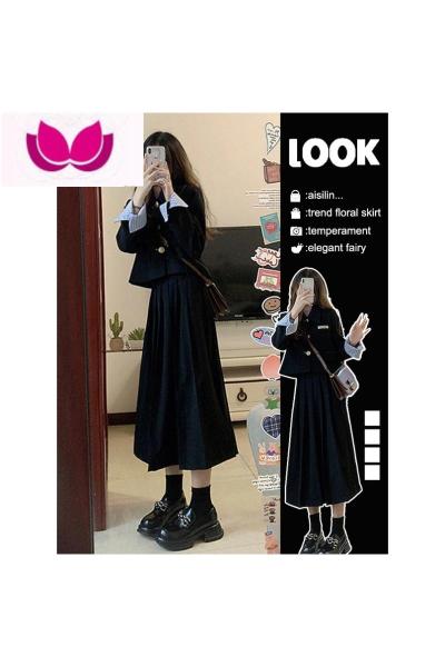 七斓早春季2023新款百褶连衣裙子女小香学院风西装套装长裙夏