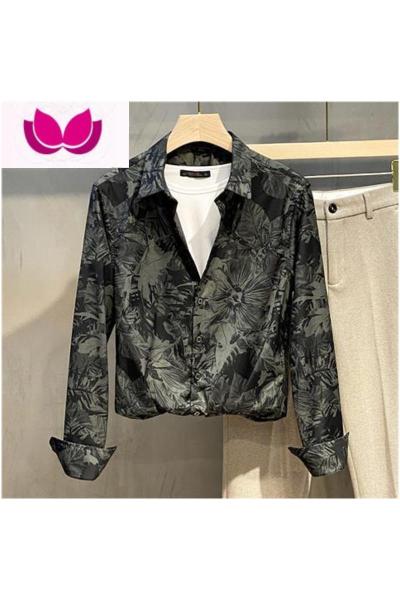 七斓2022夏季花衬衫男士宽松休闲痞帅修身衬衣韩版潮男个性长袖外套潮