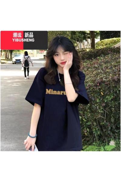 YIBUSHENG美式复古正肩短袖t恤女装宽松港味chic潮牌显瘦半袖体恤上衣服