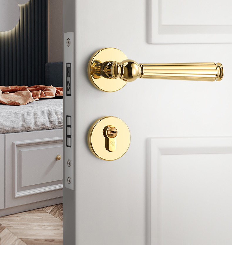 卧室门锁室内门把手欧式金色磁吸门锁静音分体门锁家用木门锁 敬平