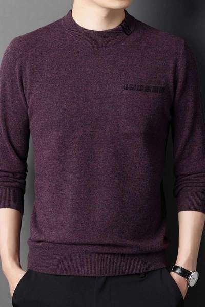 2024新款羊绒衫男春秋季毛衣男圆领口袋装饰提花宽松100%羊毛衫男士针织衫打底100纯羊毛衫套头商务羊绒衫男士毛衣