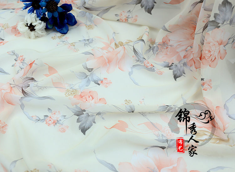50d印花雪纺布料 古风丝绸古装汉服裙子布料丝巾春夏衣裙服装面料