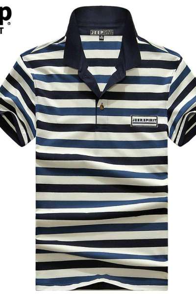 JEEP SPIRIT吉普男士夏装短袖套头POLO衫宽松夏季条纹商务休闲T恤半袖翻领体恤衫
