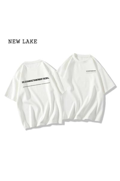 NEW LAKE海洋蓝小个子纯棉短袖正肩t恤女夏季2024新款设计感小众半袖上衣