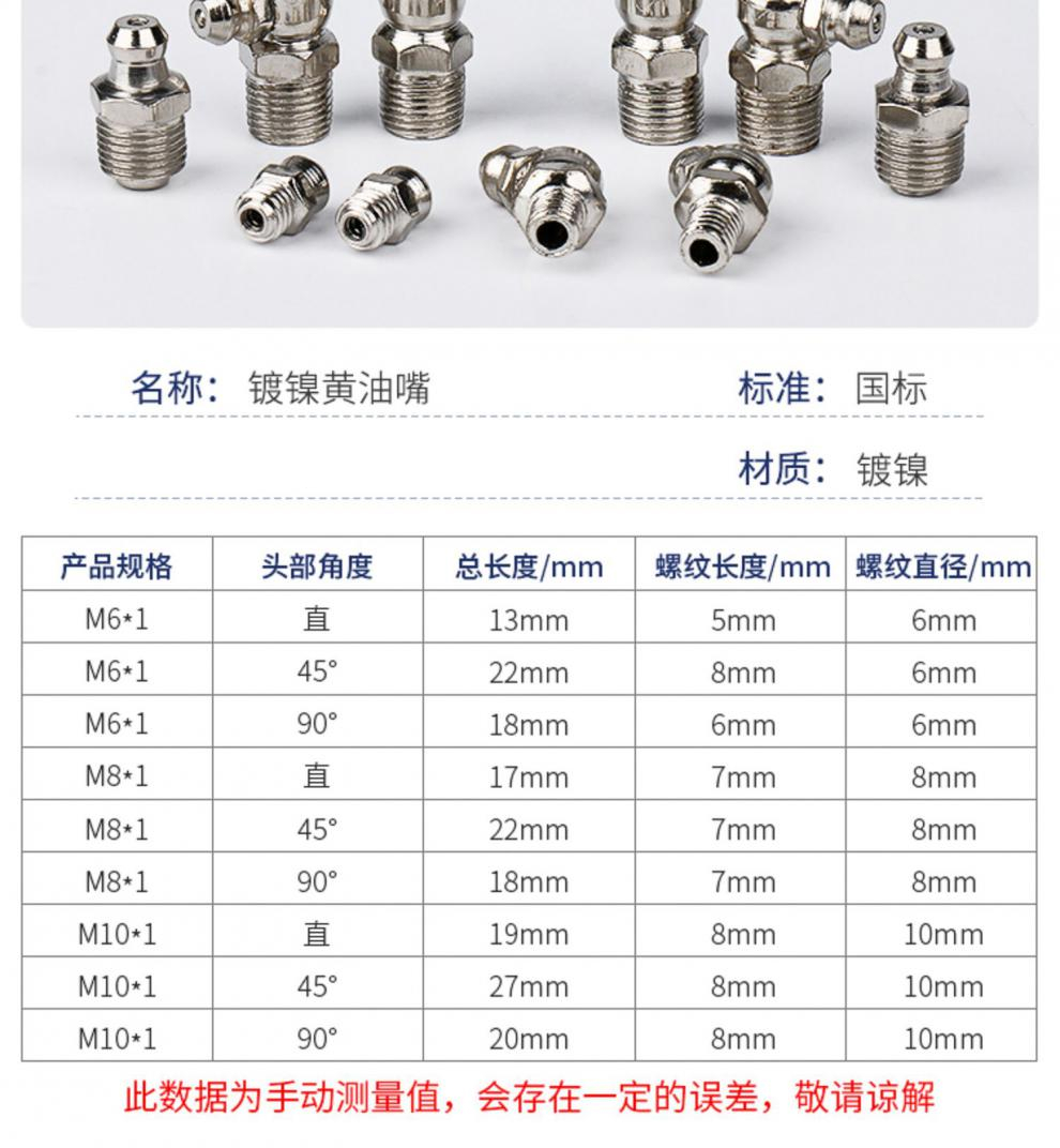 定做 国标镀镍挖机黄油嘴枪嘴配件货车咀头尖头平头直弯m6m8m10m12m14