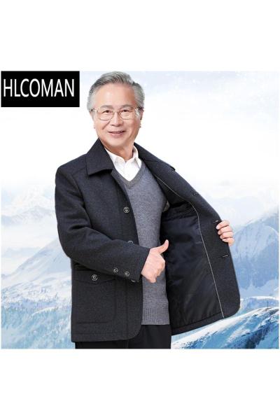 HLCOMAN中老年人男装款爸爸夹克外套装70岁爷爷老年人上衣服厚