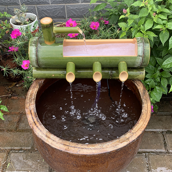 鱼池鱼缸竹子流水循环竹筒流水器石水缸过滤器流水增氧招财摆件 竹子