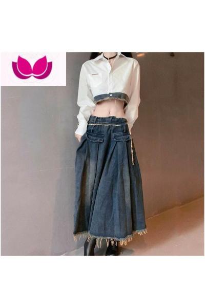 七斓h2an1 studio衬衫牛仔辣妹套装女2023年新款a字半身裙套裙装