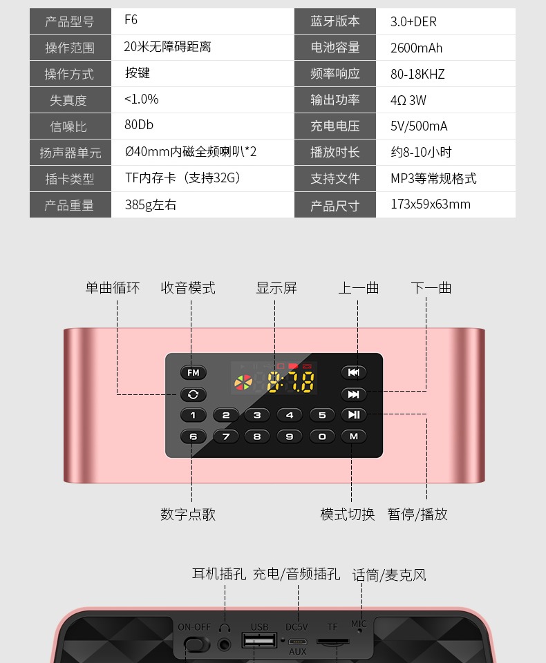 f6收音机老人老年人新款便携式数码音乐播放器插卡小音箱可充电外放连