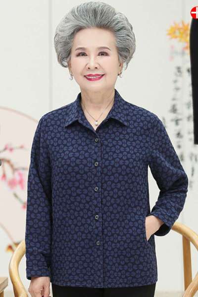 迪鲁奥（DILUAO)奶奶装秋装衬衫外套纯棉中老年女装衬衣60-70岁老年人衣服80妈妈装老太太上衣送外婆