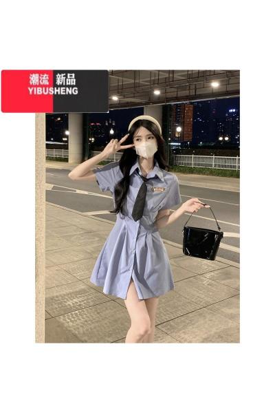 YIBUSHENG大码气质polo学院风连衣裙女季微胖辣妹裙子胖mm遮肚显瘦衬衫裙