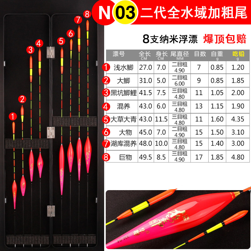 纳米浮漂鱼漂套装加粗醒目高灵敏全套浮标野钓鲫鱼鲤鱼漂盒装渔具 新