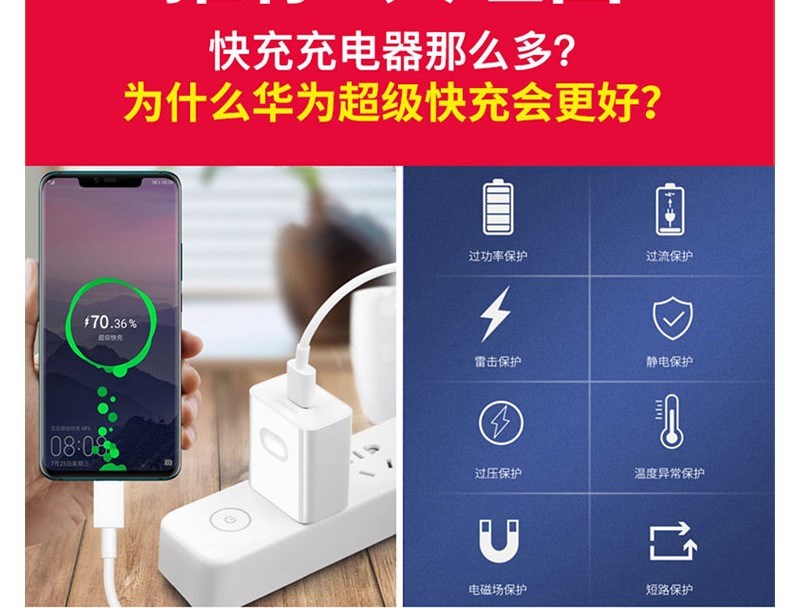 华为mate30 荣耀v30充电器头适用40w快充手机nova5pro数据线组合 5a
