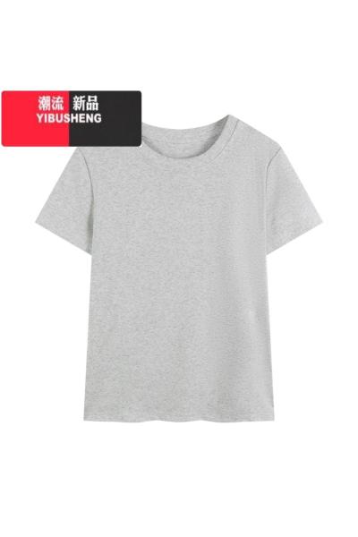 YIBUSHENG短袖t恤女2024新款季修身螺纹显瘦辣妹短款灰色上衣服甜辣