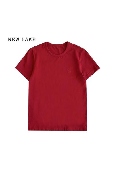 NEW LAKE虹霓短袖T恤女直筒正肩修身圆领彩色体恤短款