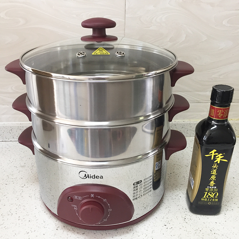 美的(midea)电蒸锅美的 美的电蒸锅多功能不锈钢三层小电蒸笼定时家用