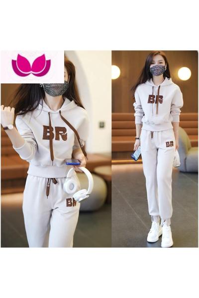 七斓休闲运动服套装女2023春装新款时尚洋气减龄连帽卫衣卫裤套潮