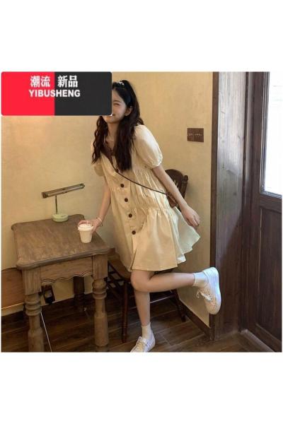 YIBUSHENG大码女装季盐系减龄设计感衬衫裙日系宽松遮肉胖妹妹显瘦连衣裙