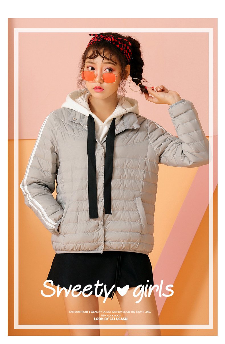潮流前线2019冬装短款羽绒服外套女韩版潮流立领女士休闲外套灰色