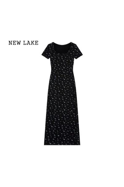 NEW LAKE气质小碎花短袖连衣裙女装夏季小个子修身包臀裙短款裙子