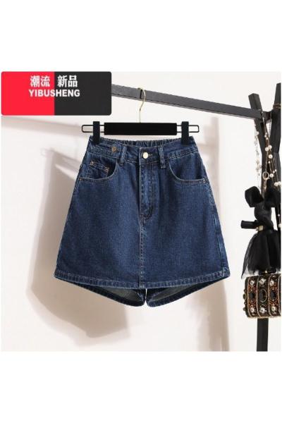 YIBUSHENG大码季新款高腰A字牛仔半身裙女胖MM设计感小众宽松显瘦短裤裙