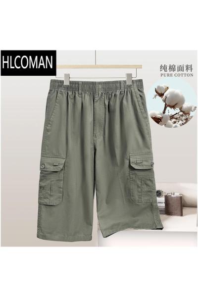 HLCOMAN爸爸夏装七分裤中年男士短裤宽松大码中老年人爷爷外穿大裤衩