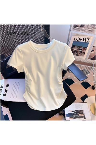 NEW LAKE冰丝纯棉短袖t恤夏季2024新款设计感小众女装辣妹上衣短款修身春
