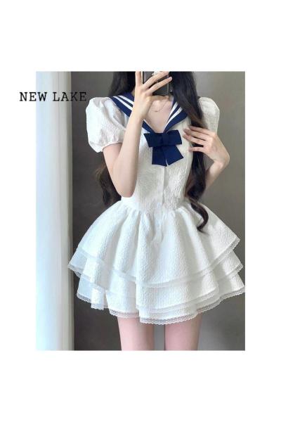 NEW LAKE法式白色连衣裙夏季女装高级感气质仙公主蓬蓬裙收腰小个子短裙