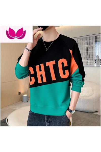 七斓长袖卫衣男士2023新款拼接加绒加厚美式圆领春装上衣服