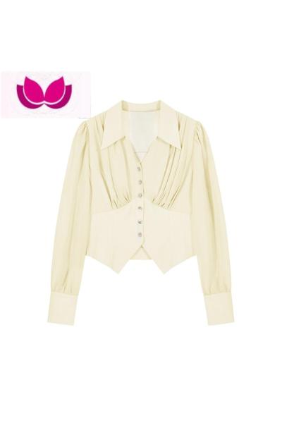 七斓杨天真大码女装珍珠雪纺翻领知性风法式优雅温柔套装裙女