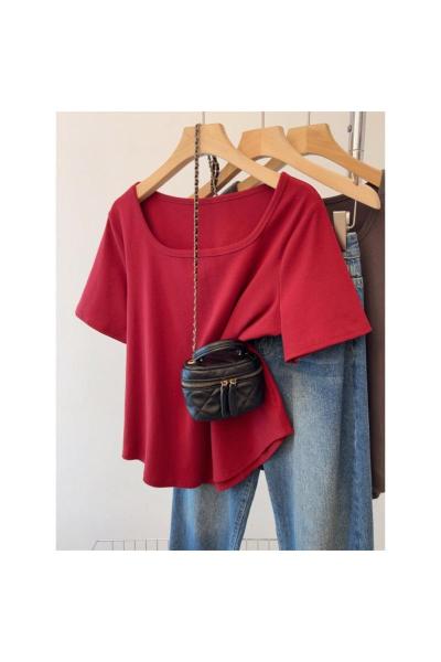 YIBUSHENG大码胖mm季休闲简约宽松小个子短袖T恤正肩气质显瘦体恤上衣女